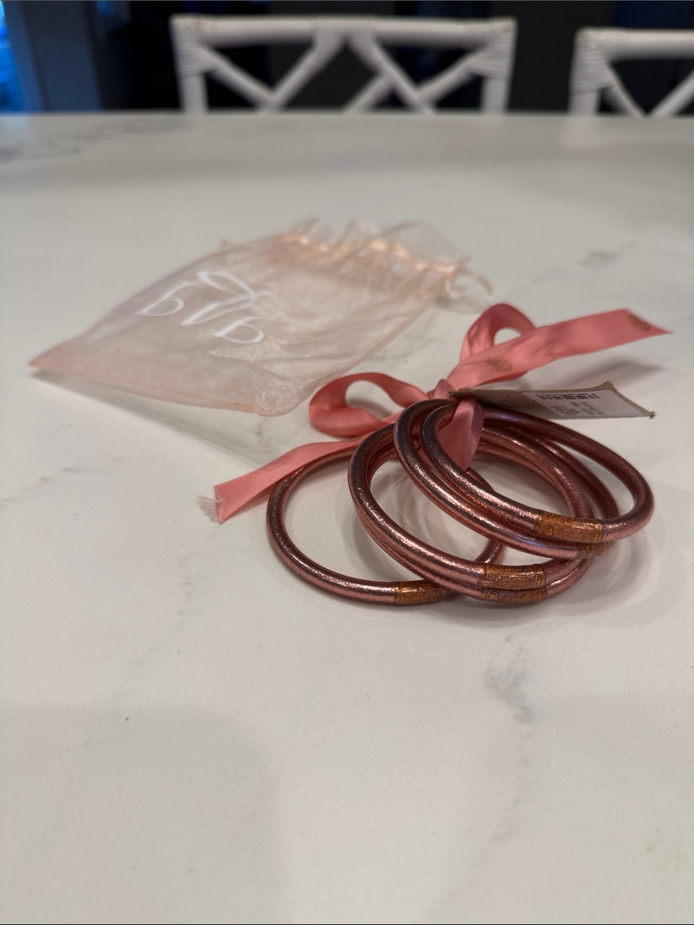 Set of 5 Rose gold Budhagirl bangle bracelets. Size medium
